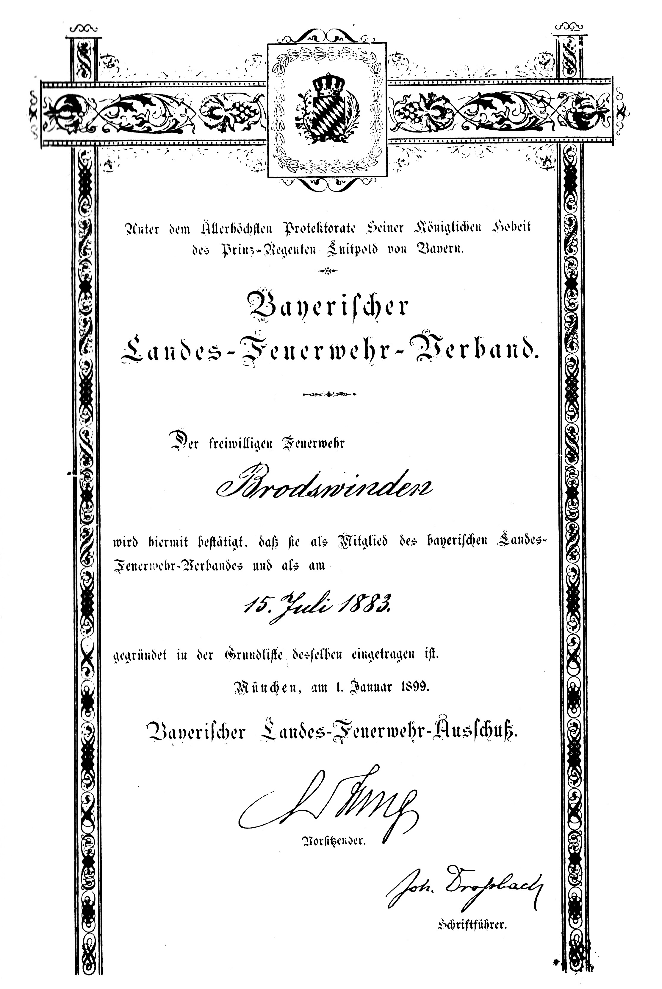 Urkunde Bayerischer Landes Feuerwehr Verband Urkunde BLSV